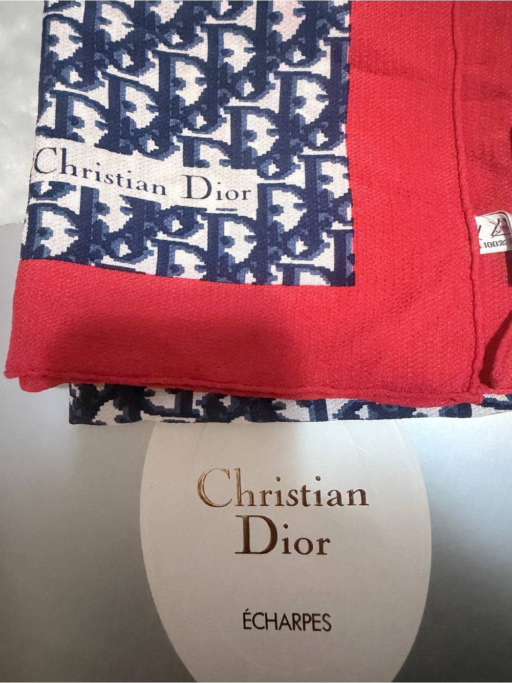 Dior Scarf - Red and Navy Logo Print